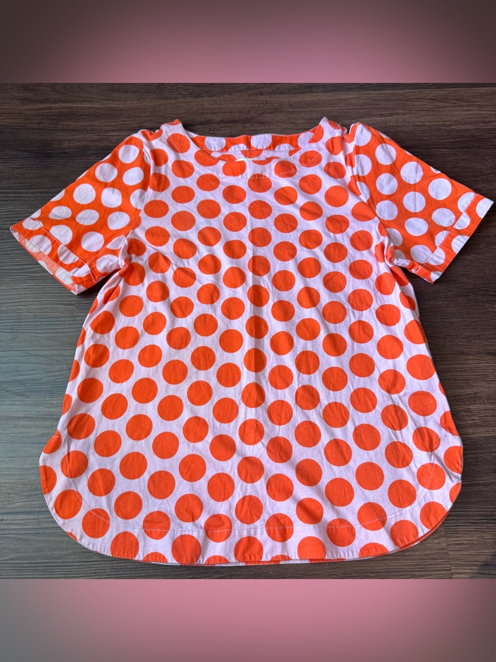 Maeve Anthropologie Top Polka Dot Orange and Pink Short Sleeve Shirt Size Small